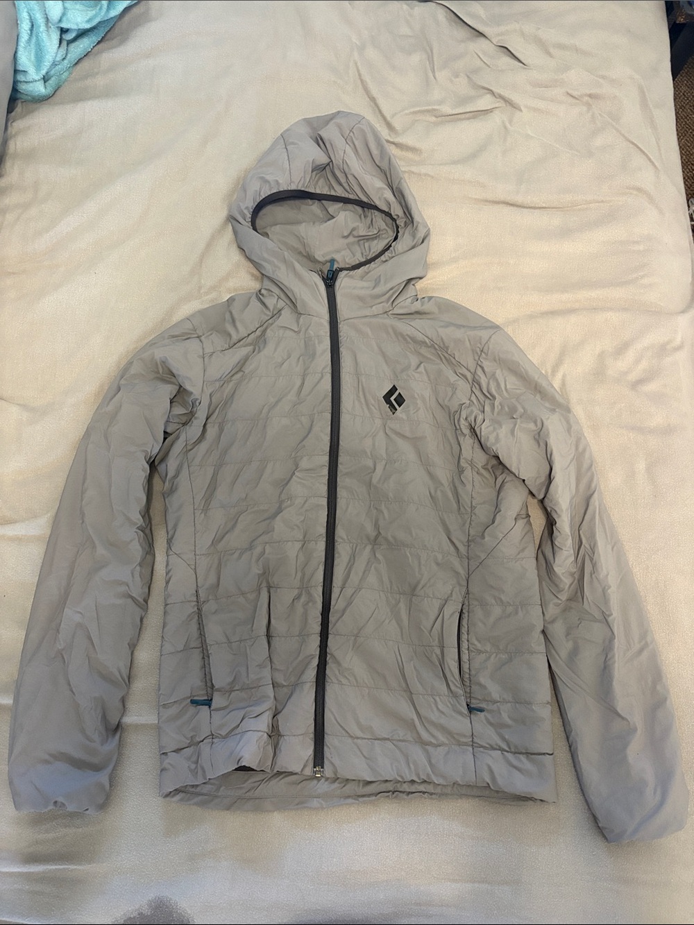 Black Diamond Light Gray Hooded Puffy Jacket